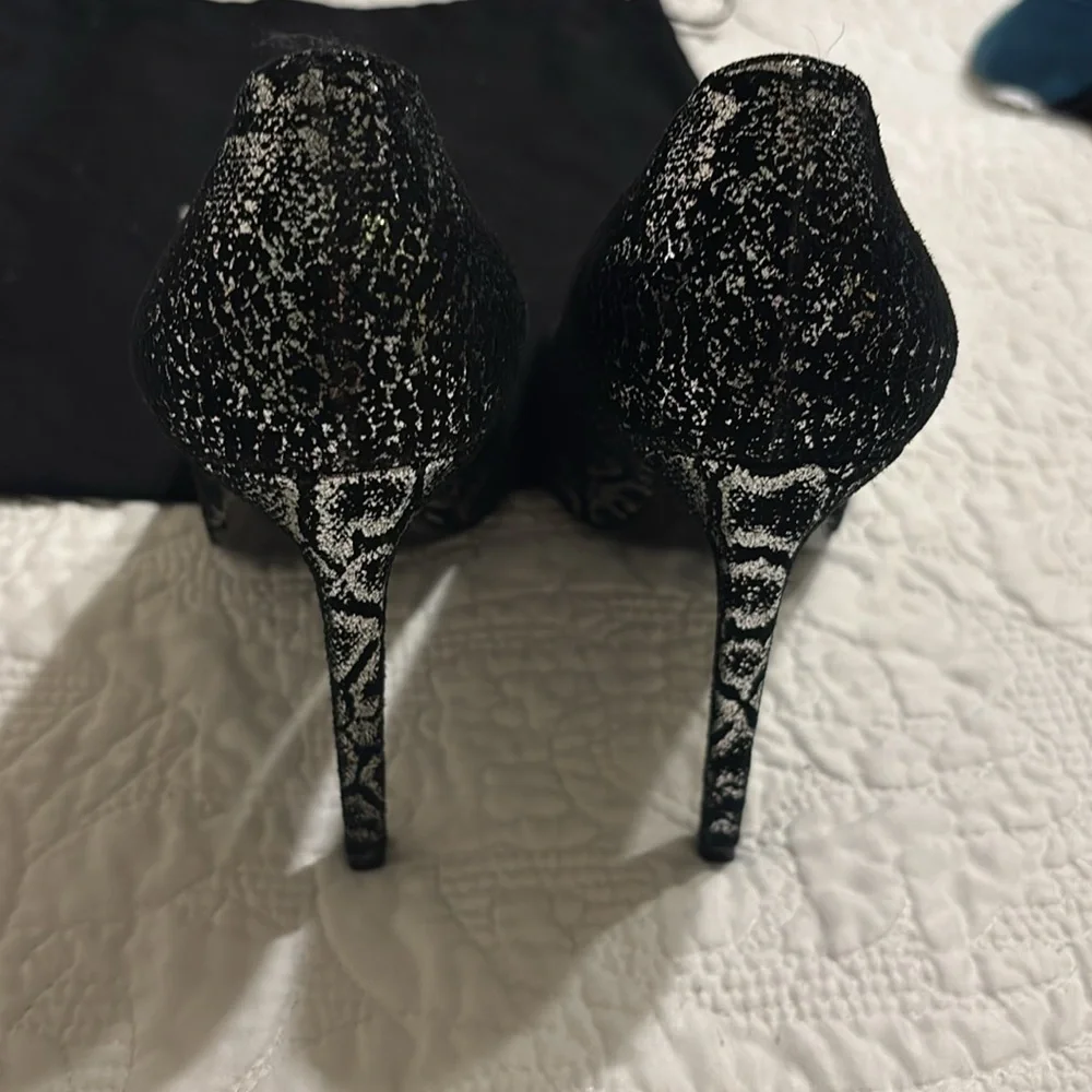 Saint Laurent Women's Black Suede metallic snakeskin Pumps silver size 39 YSL - Picture 10 of 12